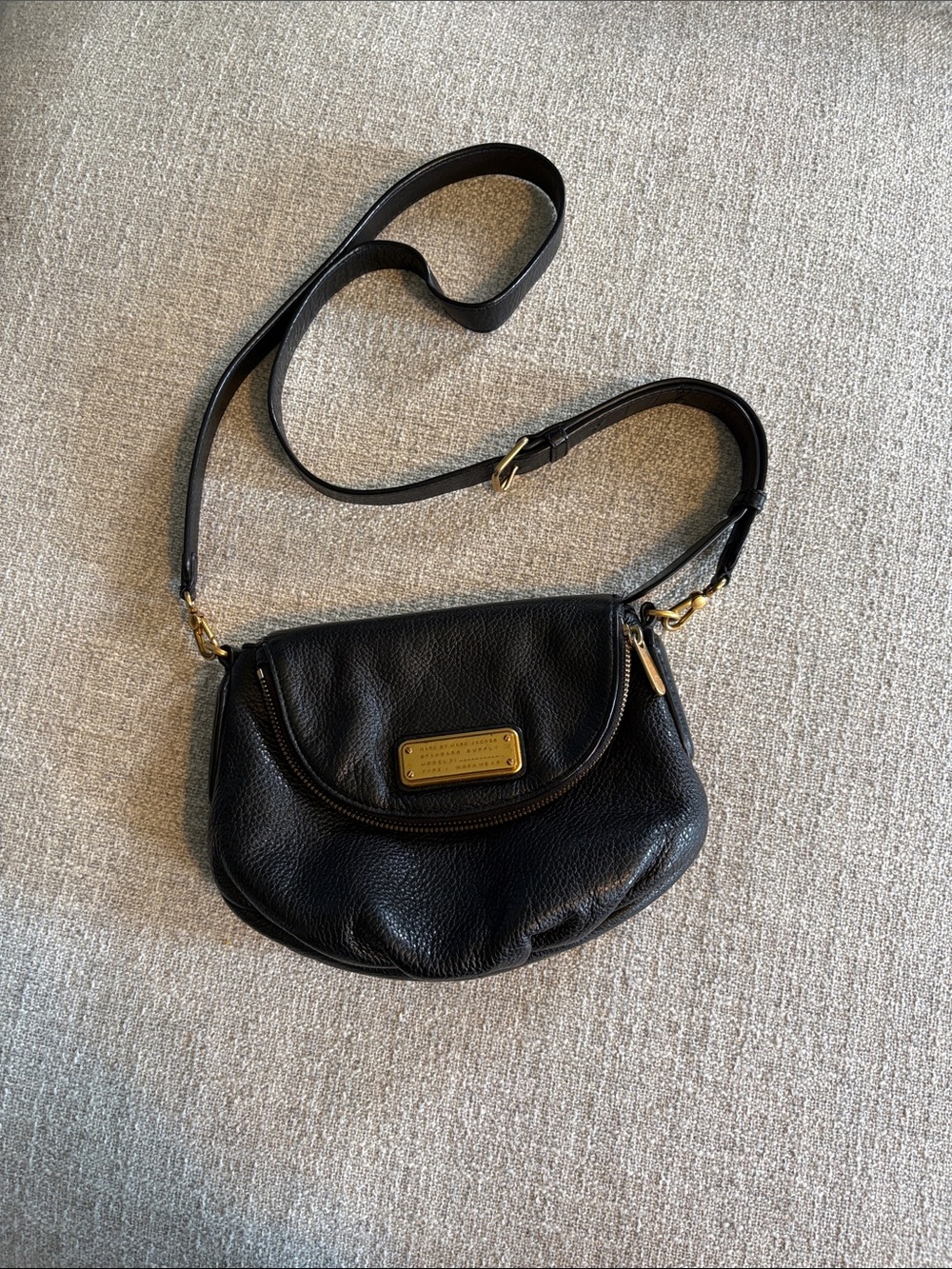 Marc by Marc Jacobs Black Pebbled Leather Gold-Plate Crossbody